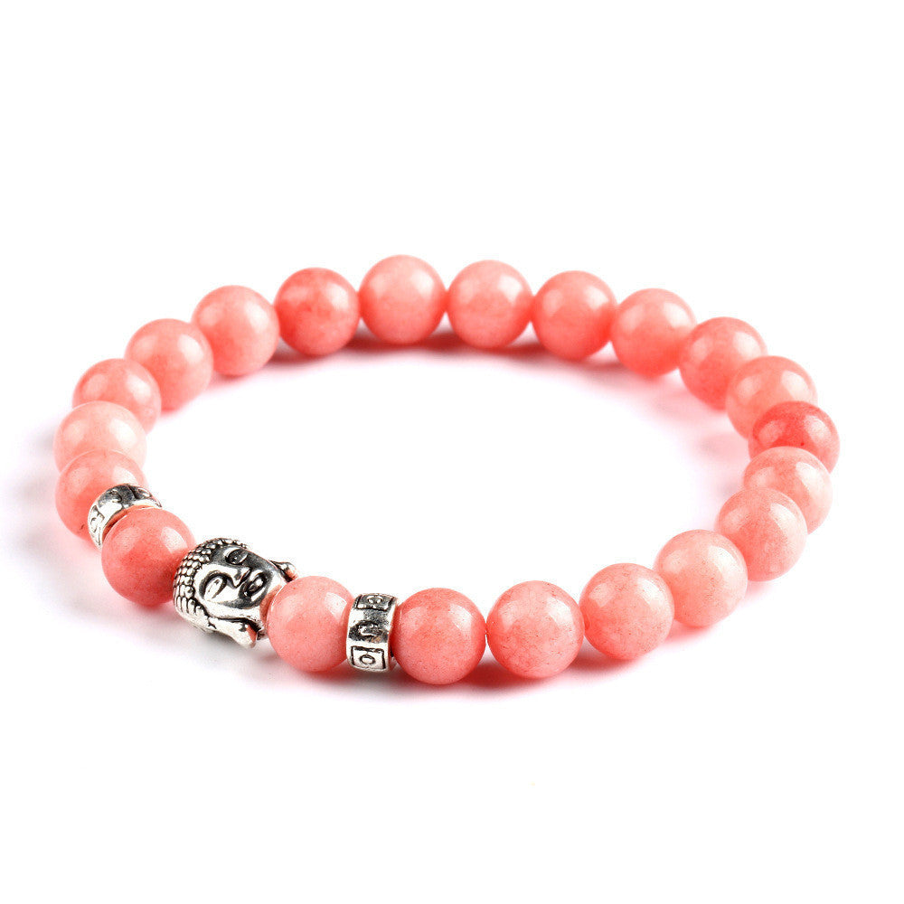 Natural Stone Bead Buddha Bracelet (Orange)