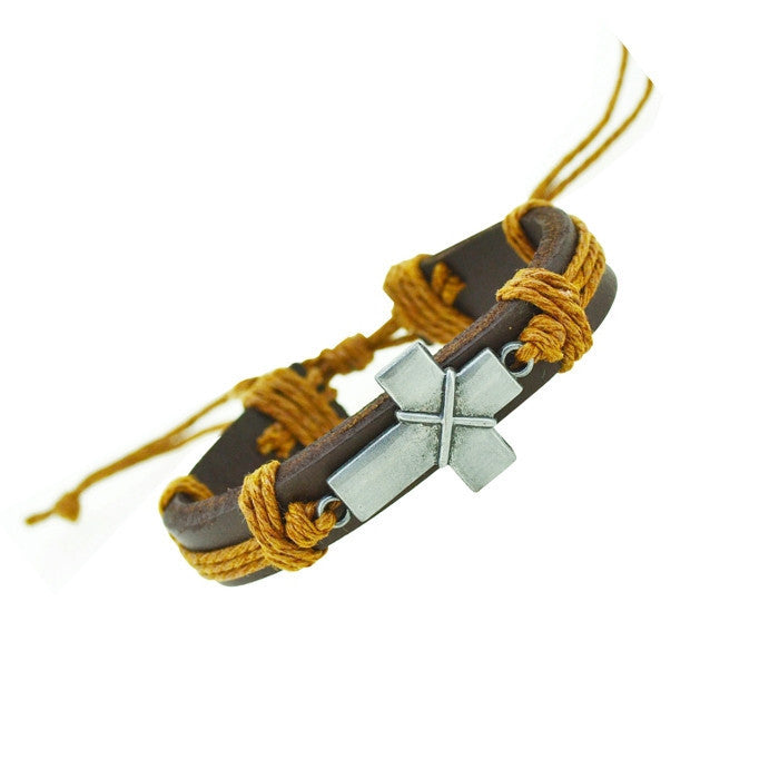 Cross Charm Leather Bracelet (Yellow)