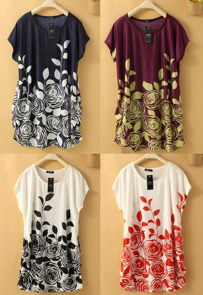 New Fashion Girl Short Sleeve Round Collar Loose Long T-shirt 4 Colors