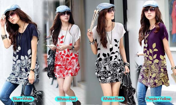 New Fashion Girl Short Sleeve Round Collar Loose Long T-shirt 4 Colors