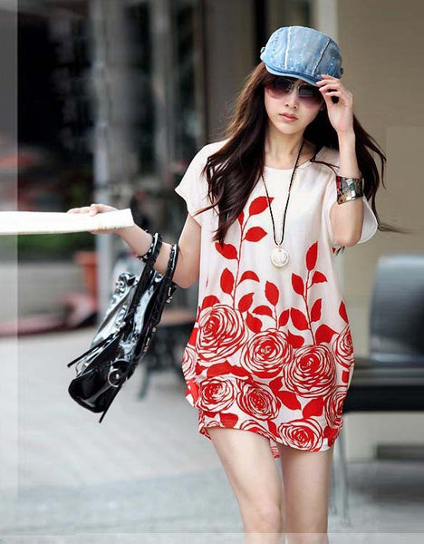 New Fashion Girl Short Sleeve Round Collar Loose Long T-shirt 4 Colors