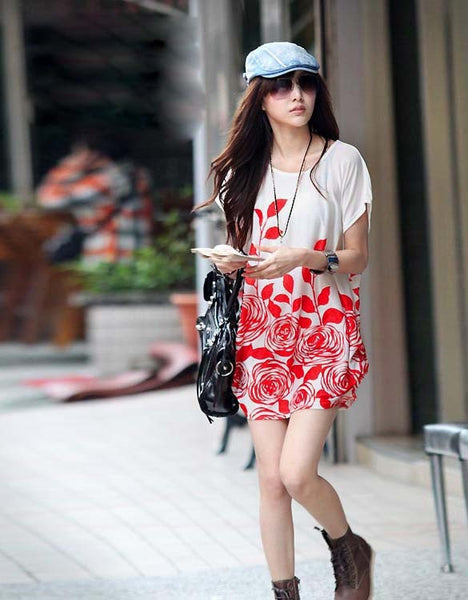 New Fashion Girl Short Sleeve Round Collar Loose Long T-shirt 4 Colors