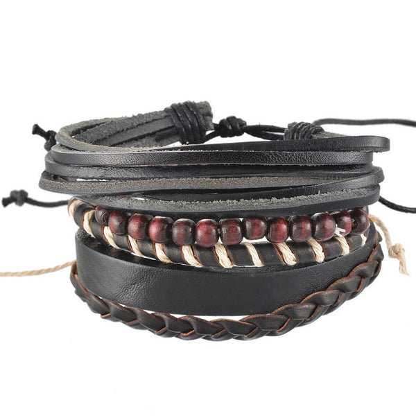 Adjustable Leather Punk Bracelet (Black)