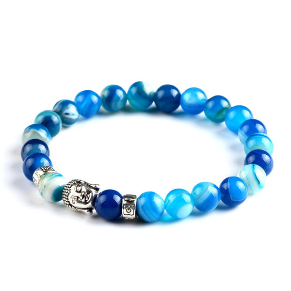 Natural Stone Bead Buddha Bracelet (Blue)