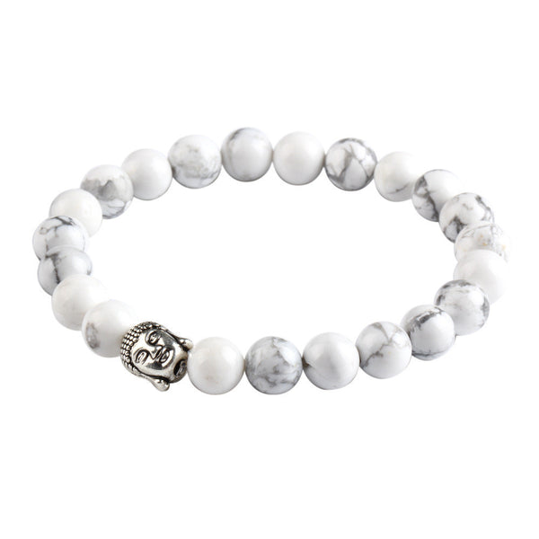 Buddha Natural Stone Beads Bracelet (White)