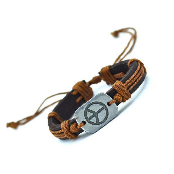 Peace Leather Bracelet (Brown)