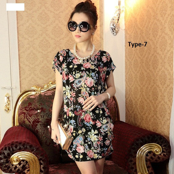 Korea Ladies O-neck Short Sleeve Loose Varieties Of Style Dress