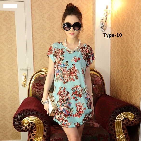 Korea Ladies O-neck Short Sleeve Loose Varieties Of Style Dress