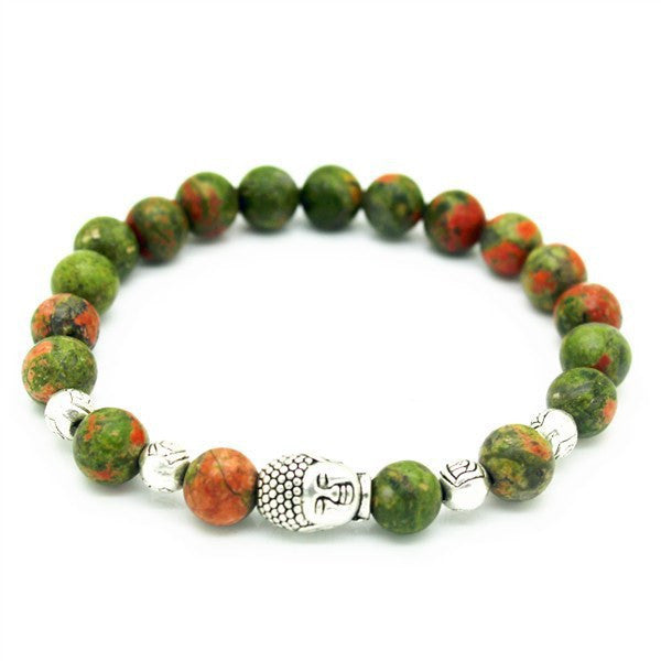 Natural Stone Bead Buddha Bracelet (Green and Orange)