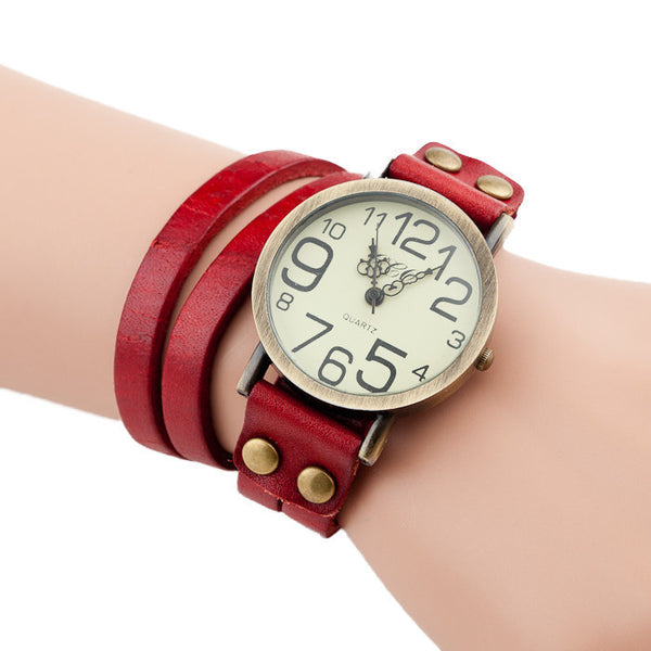 Wrap Vintage Bracelet & Watch (Red) For Women On Full Time Sale