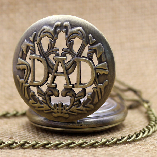 [Happy Father's Day] Antique DAD Pocket Watch Hollow Design Pendant Bronze necklace Mens Happy Father's Day Gift