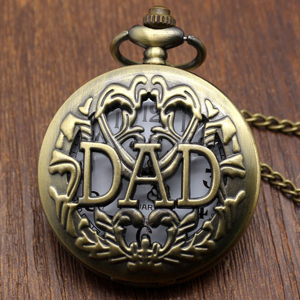 [Happy Father's Day] Antique DAD Pocket Watch Hollow Design Pendant Bronze necklace Mens Happy Father's Day Gift