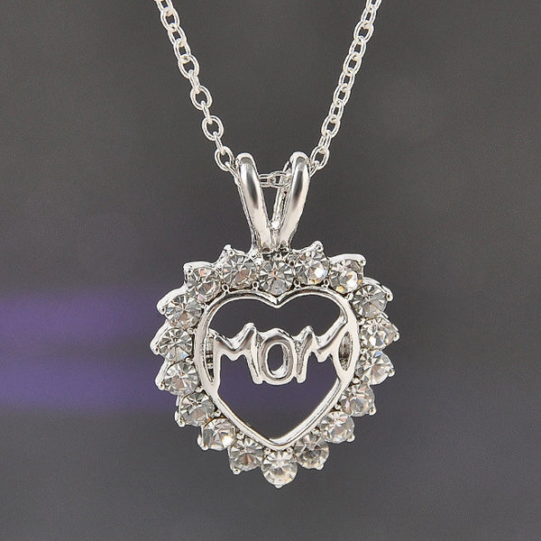 [Mothers Day]Trendy Love "Mom" Fully-Crystal Heart Pendant Necklace