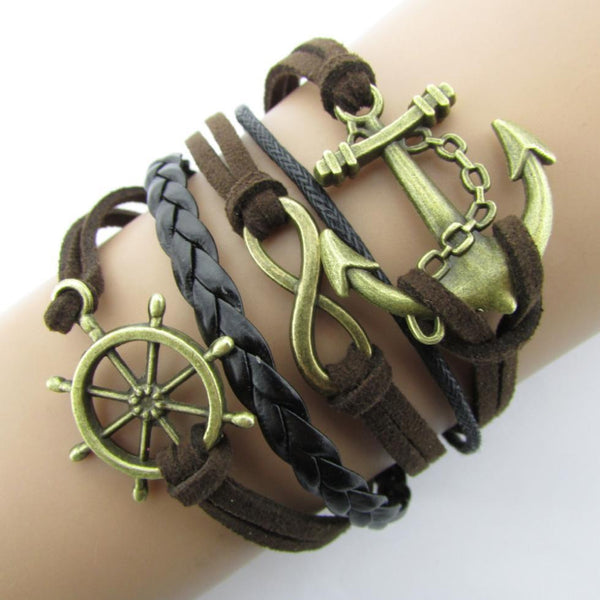 B103 fashion Anchor Rudder 8 in Bronze  Wax Cords Imitation Leather Bracelet B5