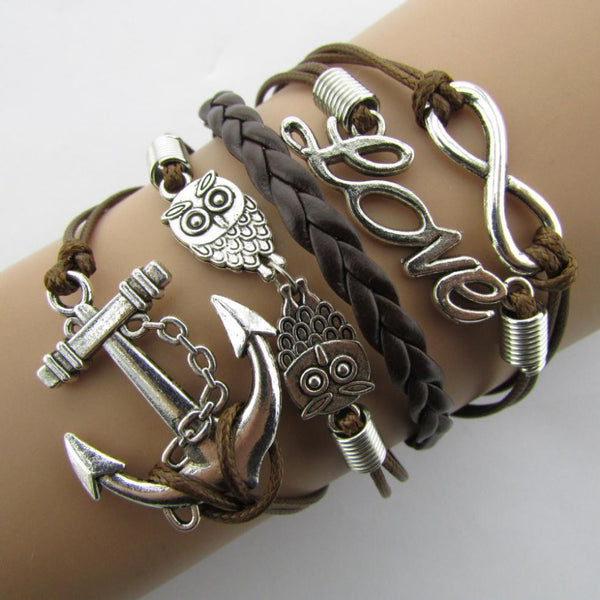 B103 fashion Anchor Rudder 8 in Bronze  Wax Cords Imitation Leather Bracelet B5